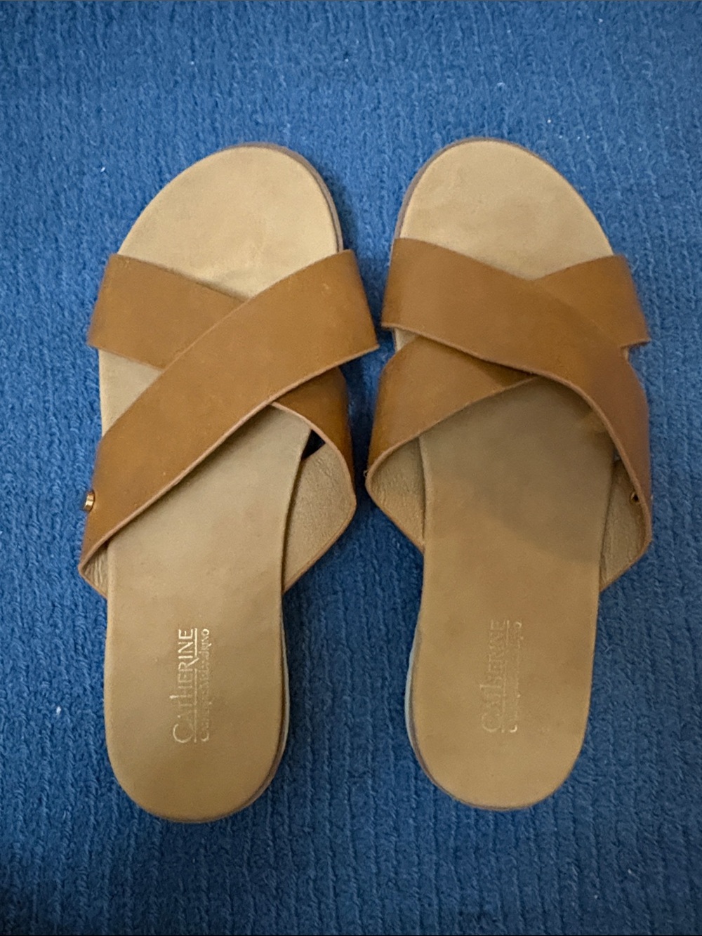Katherine's Collection Cognac Crisscross Slide Sandals